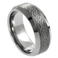 thumbnail image 1 of 8mm Tungsten Carbide Beveled Edge Brushed Center with Celtic Design Wedding Band Ring For Men Or Ladies, 1 of 3