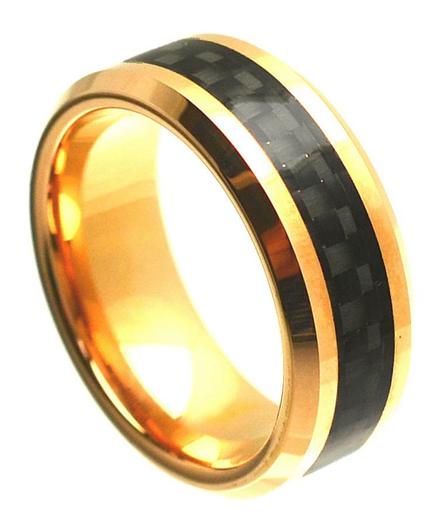 Men's Tungsten Carbide Ring - 8mm Gold Carbon Fiber Inlay Wedding Band, Hypoallergenic & Durable - View #9