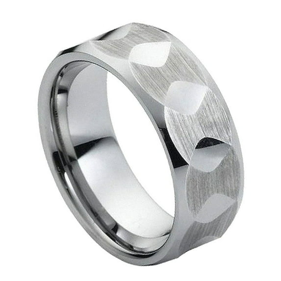 8mm Tungsten Carbide Beveled Edge brushed With Shiny Facet Pattern Wedding Band Ring For Men Or Ladies