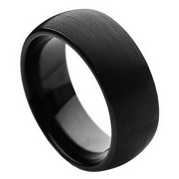 8mm Tungsten Carbide Black Enamel Domed Brushed Finish Wedding Band Ring For Men Or Ladies