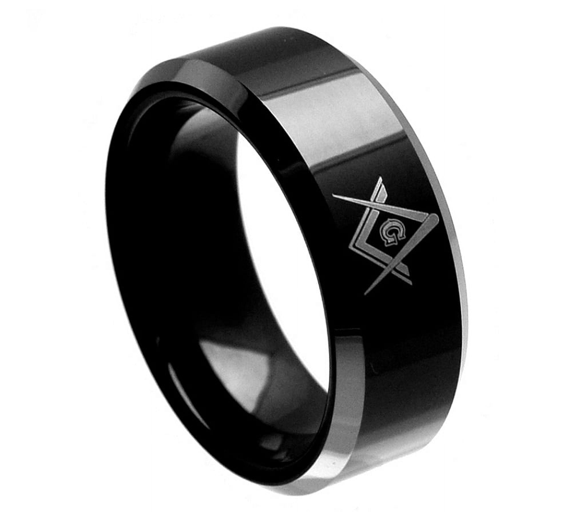 8mm Tungsten Carbide Black Enamel With Masonic Symbol Wedding Band Ring