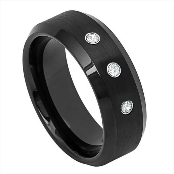 8mm Tungsten Carbide Black IP Plated Brushed Finish CenterWedding band Ring for Men and Ladies