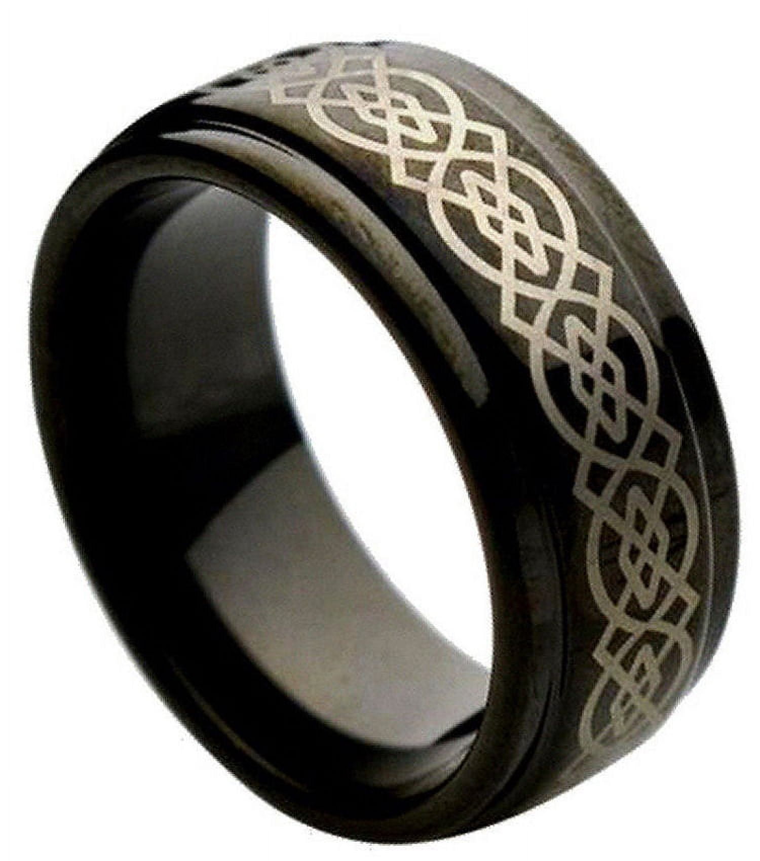 8mm Hammered Tungsten Carbide Men's Wedding Band - Stepped Edges Scratch Resistant Ring