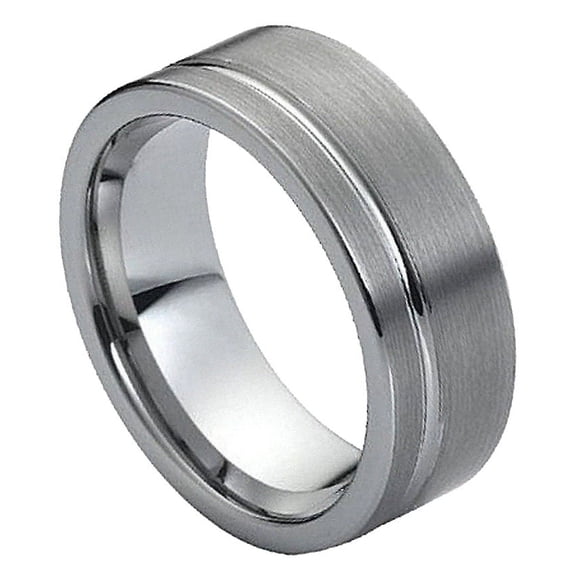 8mm Tungsten Carbide Brushed Finish with Polished Groove Wedding Band Ring For Men or Ladies
