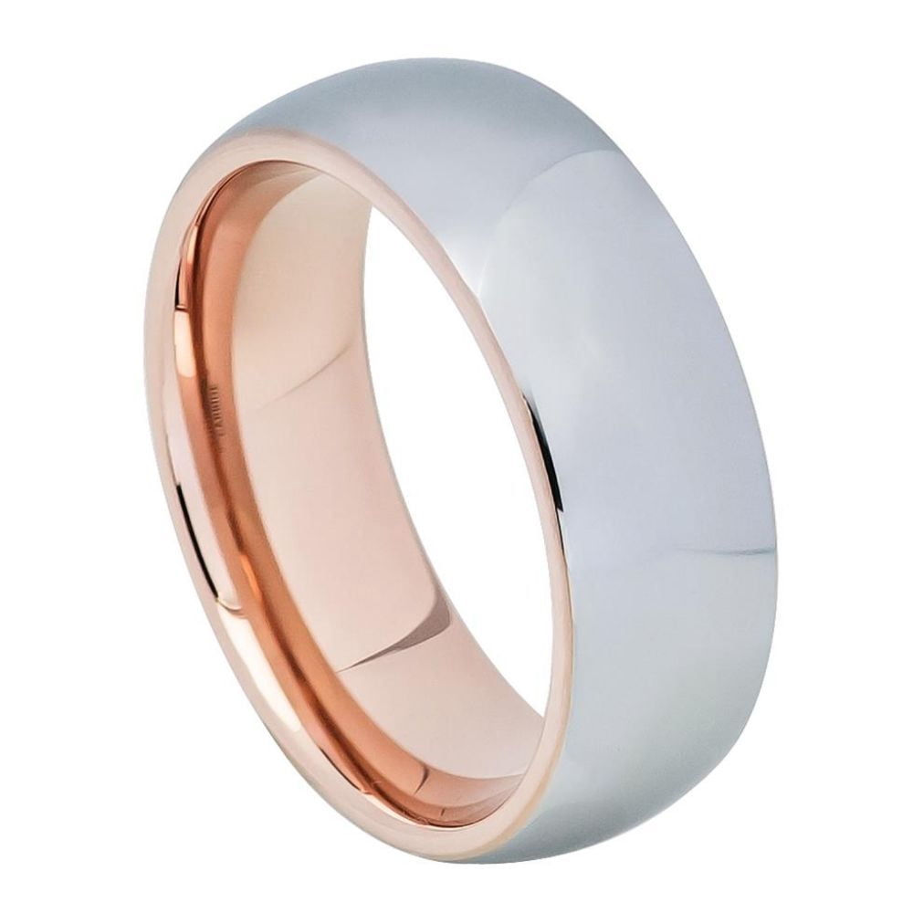 2mm Tungsten Carbide Rose Gold Plated Domed Wedding Band – Men's Anniversary Ring, No Stone, US Made