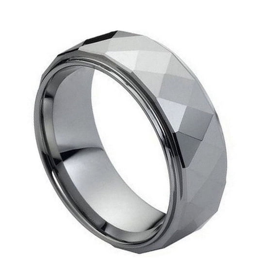 8mm Tungsten Carbide Facet Cut Square Pattern Wedding Band Ring For Men Or Ladies