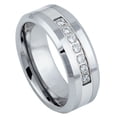 thumbnail image 1 of 8mm Tungsten Carbide High Polished Beveled Edge with Prong-set 7 Round CZs Wedding band Ring for Men and Ladies, 1 of 6