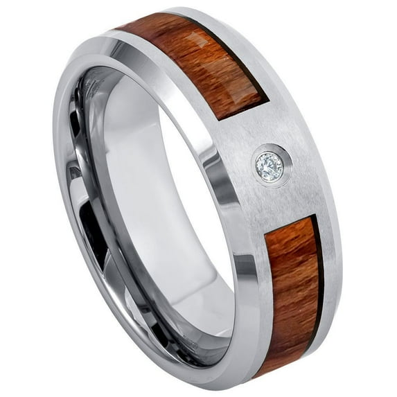 8mm Tungsten Carbide Koa Wood InlayWedding band Ring for Men and Ladies