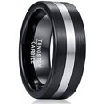 thumbnail image 1 of 8mm Tungsten Carbide Ring, Silver and Black Brushed Matte Finish Tungsten Band Wedding Engaged Ring Comfort Fit Size 7-12, 1 of 6