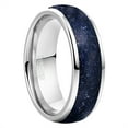 thumbnail image 1 of 8mm Tungsten Carbide Ring for Men Women Steel Color Inlaid Blue Sandstone Dome Band, 1 of 5
