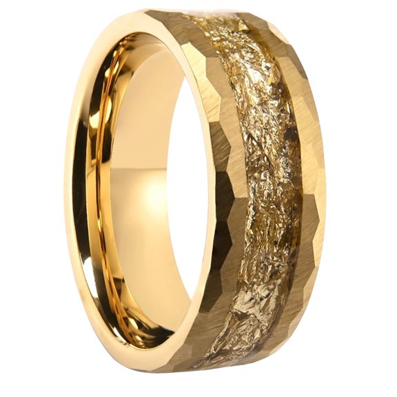 8mm Tungsten Carbide Ring with Gold Foil Inlay Unisex Comfort Fit Band