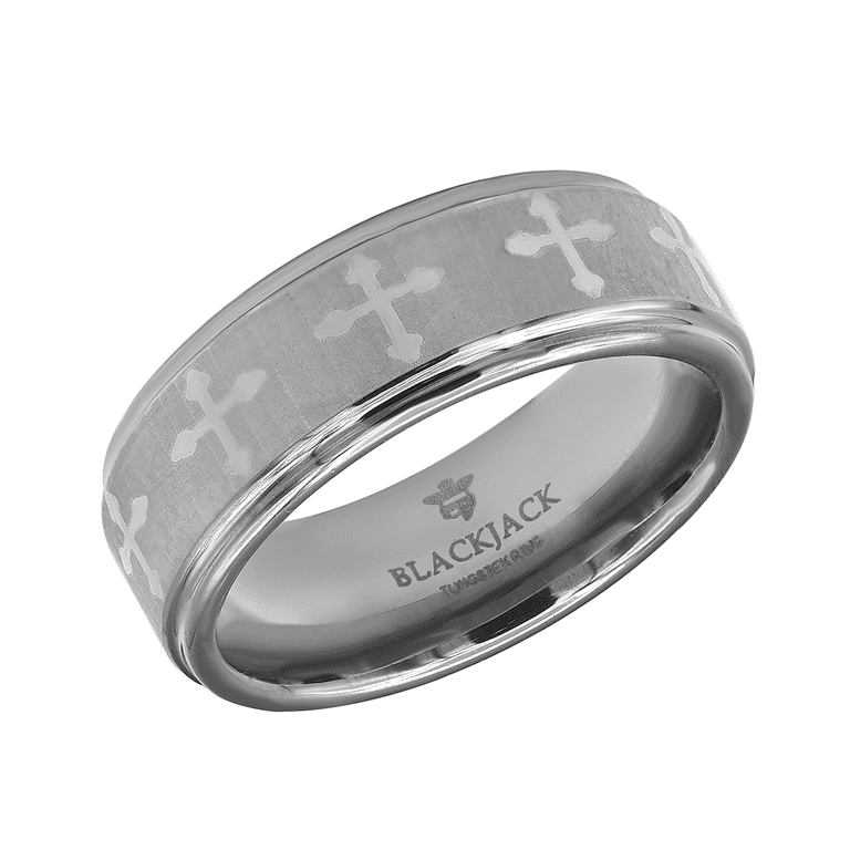 Tungsten 8 mm Satin Finished Band with Ridged Edge Band Tungsten 8 mm Satin Finished Band with Ridged Edge Band