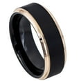 thumbnail image 1 of 8mm Tungsten Carbide Two-Tone Black IP Rose Gold IP Brushed Center Stepped Edge Wedding band Ring for Men and Ladies, 1 of 6