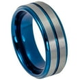 thumbnail image 1 of 8mm Tungsten Carbide Two-tone Blue IP Plated Center Grooved Brushed Finish Stepped Edge Wedding band Ring for Men and Ladies, 1 of 6