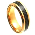 thumbnail image 1 of 8mm Tungsten Carbide Yellow Gold Plated High Polish with Black Carbon Fiber Inlay Beveled Edge Wedding band Ring for Men and Ladies, 1 of 6
