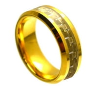 8mm Tungsten Carbide Yellow Gold Tone IP Plated High Polished with Golden Carbon Fiber Inlay Beveled Edge Wedding band Ring for Men and Ladies