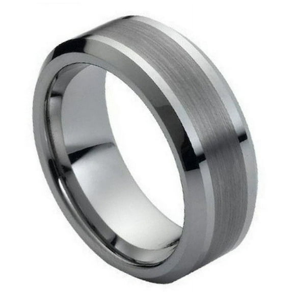 8mm Tungsten Carbide polished with double brushed lines Wedding Band Ring For Men or Ladies
