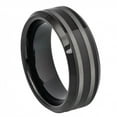 thumbnail image 1 of 8mm Tungsten High Polish Black IP Plated Double Line Laser Engraved Beveled Edge Wedding Band Ring For Men Or Ladies, 1 of 6