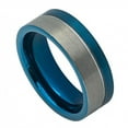 thumbnail image 1 of 8mm Tungsten Off-Center Grooved Blue IP Plated Brushed Pipe Cut Ring Wedding Band Ring For Men Or Ladies, 1 of 6