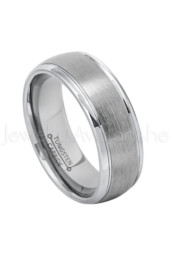 8mm Tungsten Ring - Brushed Finish Comfort Fit Classic Dome Tungsten Carbide Ring - Bride and Groom's Ring