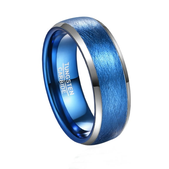 8mm Tungsten Ring Dome Electroplated Blue High Polish Wedding Band for Men Women Comfort Fit Size 7-12