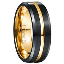8mm Tungsten Ring for Unisex Black Gold Groove Wedding Bands Beveled Edges Size 6 to 14