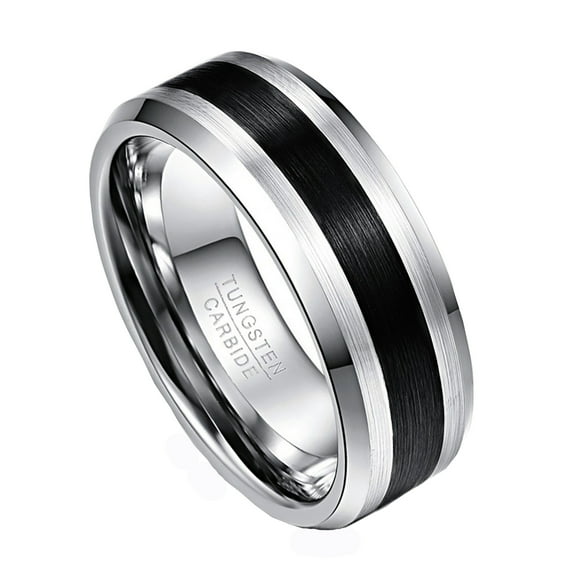 8mm Tungsten Rings for Men Black Silver Wedding Band Brushed Finish Size 5-14