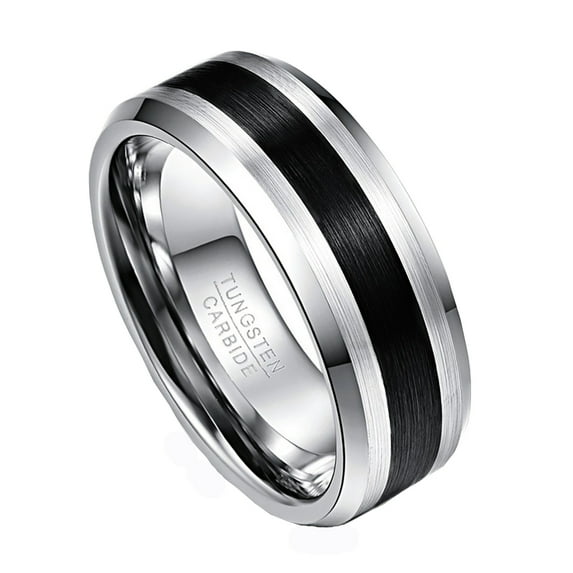 8mm Tungsten Rings for Men Black Silver Wedding Band Brushed Finish Size 5-14