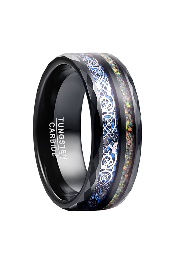 8mm Tungsten Rings for Men Whisky Barrel Wood and Abalone Shell Inlay Domed Tungsten Wedding Bands Size 7-12
