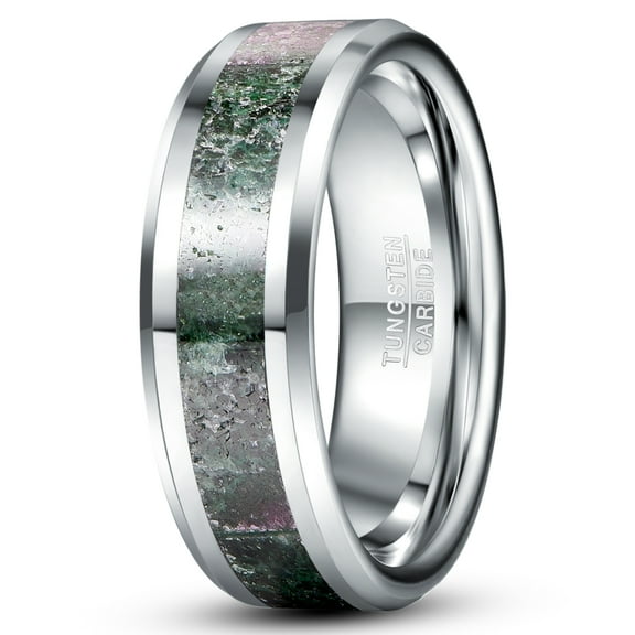 8mm Tungsten Rings for Men Women Green Ruby Zoisite Inlay Wedding Band Comfort Fit Size 7-12