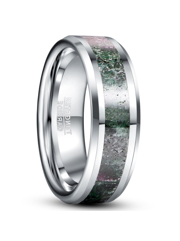 8mm Tungsten Rings for Men Women Green Ruby Zoisite Inlay Wedding Band Size 7-12
