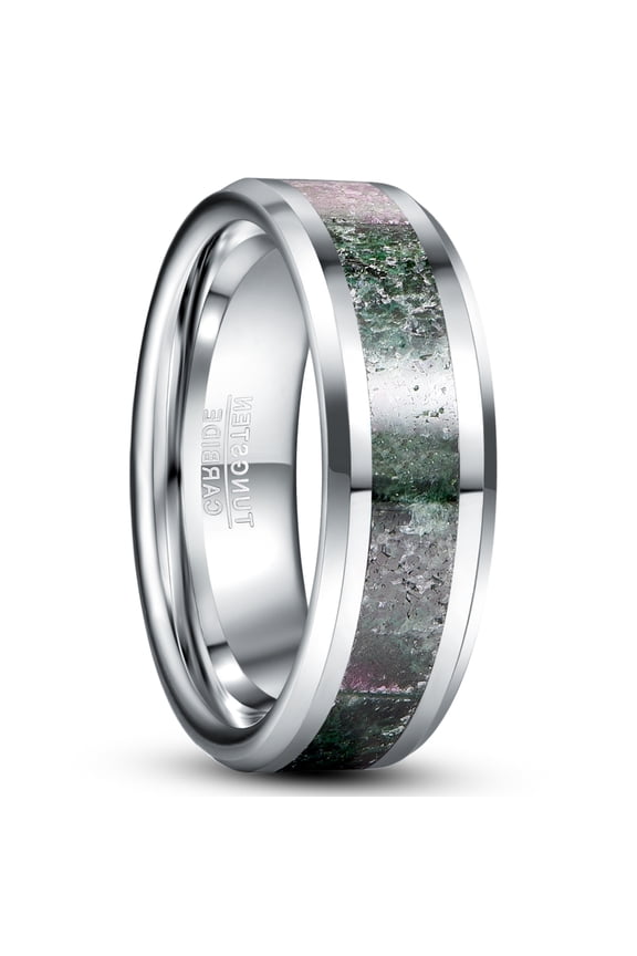 8mm Tungsten Rings for Men Women Green Ruby Zoisite Inlay Wedding Band Size 7-12