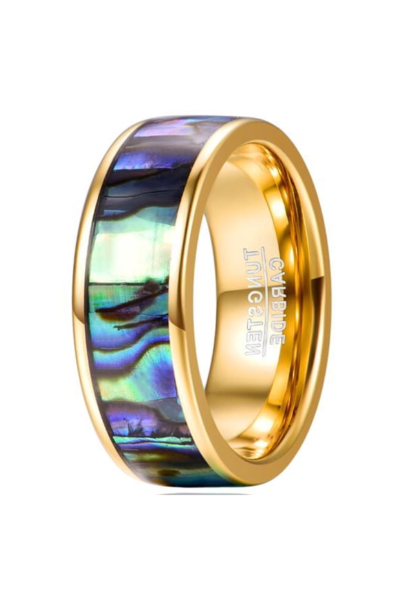 8mm Tungsten Rings for Men Women Mens Rings Abalone Shell Wedding Band Flat Edges Comfort Fit Size 7-12
