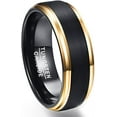 thumbnail image 1 of 8mm Tungsten Rings with Black Gold Beveled Edges for Men Women Brushed Center Wedding Band Comfort Fit Size 6-15, 1 of 6