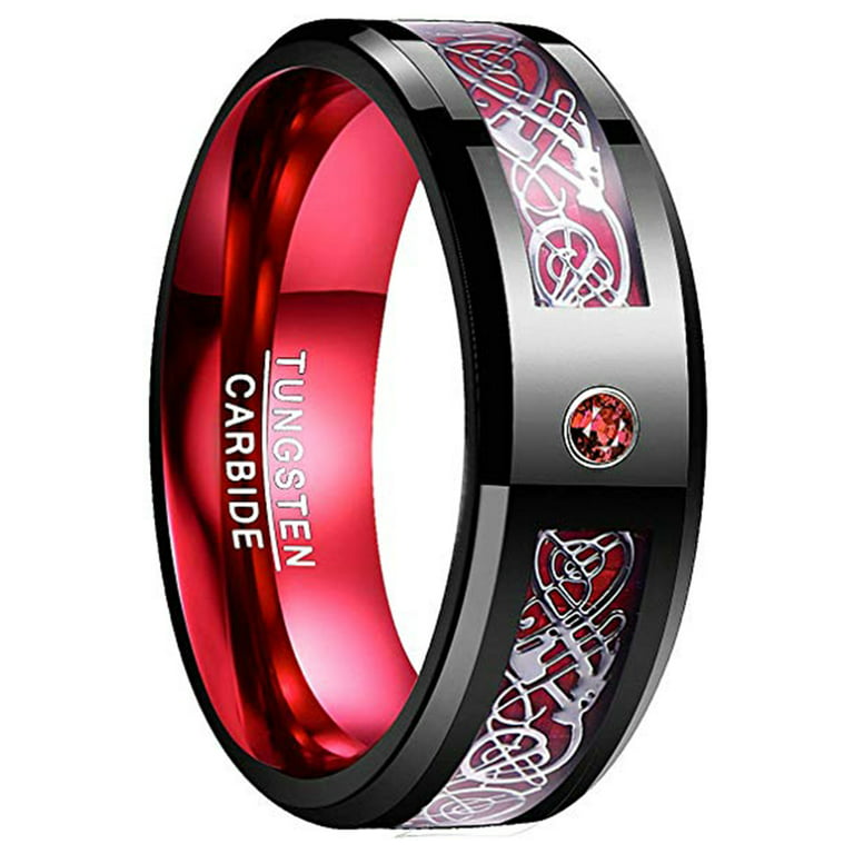 SAMOCO 12 Pcs 8mm Stainless Steel Ring for Men Women Celtic Dragon Beveled Edges Celtic Black Rings Carbide Wedding Band Ring Set Size 7-11
