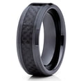 thumbnail image 1 of 8mm Tungsten Wedding Band Black Tungsten Ring Carbon Fiber Tungsten Carbide Men Women Comfort Fit, 1 of 3