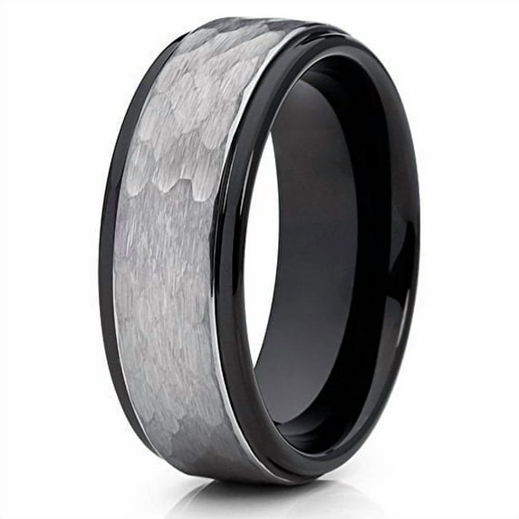 8mm Tungsten Wedding Band Gray Tungsten Ring Hammered Tungsten Band Men and Women Tungsten Carbide Comfort Fit