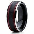 thumbnail image 1 of 8mm Tungsten Wedding Band Red and Black Tungsten Ring Tungsten Carbide Ring Brushed, 1 of 3