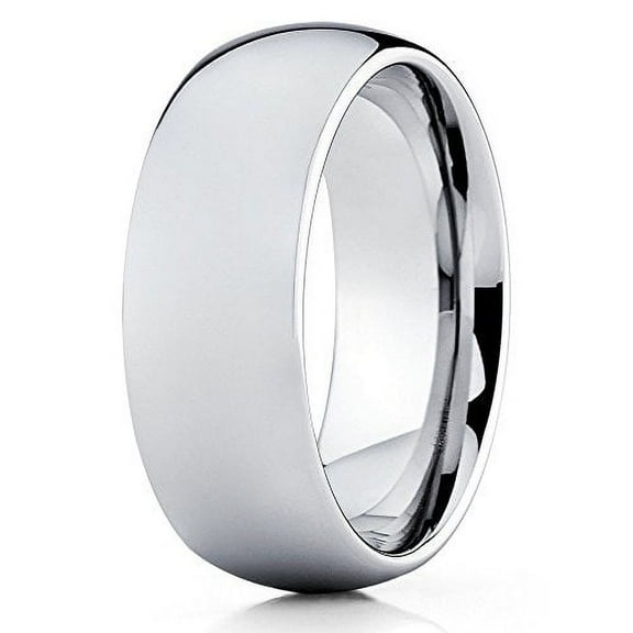 8mm Tungsten Wedding Band Silver Tungsten Ring Tungsten Carbide Dome Ring Men & Women Comfort Fit