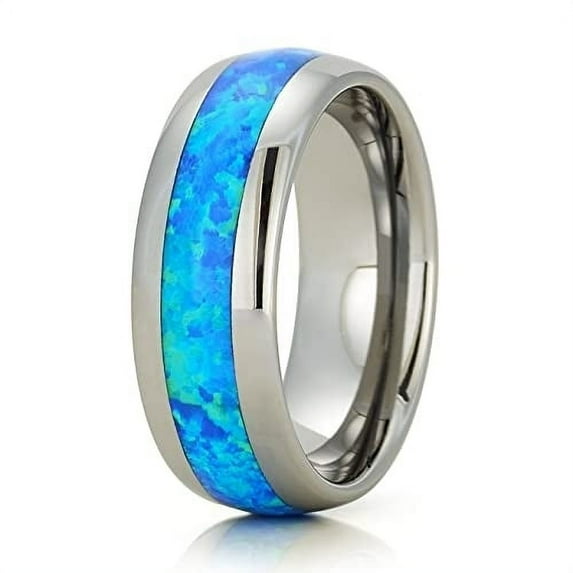 8mm Tungsten Wedding,Opal Wedding Ring,Tungsten Carbide Ring,Blue Opal Wedding Ring,Anniversary Ring,Engagement Ring
