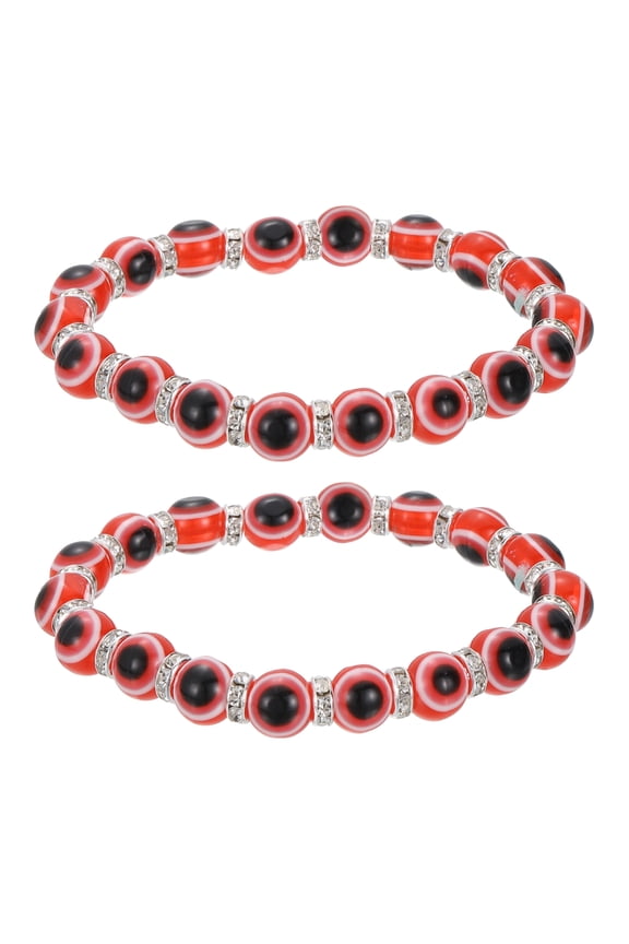 8mm Turkish Evil Eye Bracelets, 2 Pcs Good Luck Protection Beaded Stretch Bracelets Charm for Women Men Stackable Blessing Jewelry (Red)