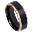 thumbnail image 1 of 8mm Two-Tone Black IP Rose Gold IP Brushed Center Shiny Beveled Edge Titanium Ring Wedding Band Ring For Men Or Ladies, 1 of 7