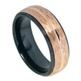 thumbnail image 1 of 8mm Two-tone Black IP Inside Rose Gold IP Hammered Finish with Center Groove Stepped Edge Wedding Band Ring For Men Or Ladies, 1 of 7