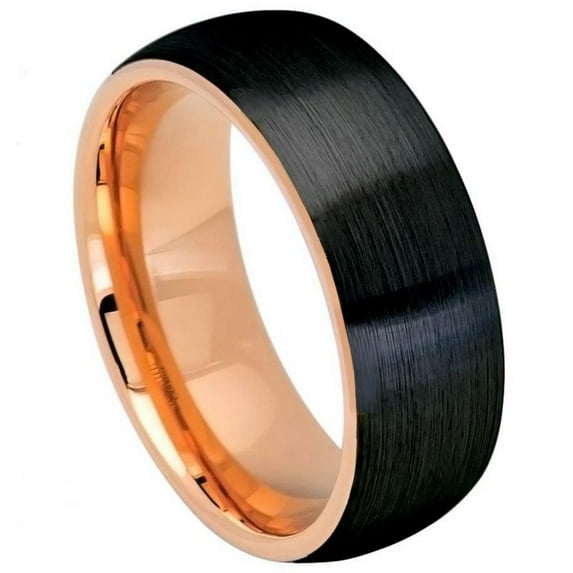 8mm Two-tone Rose Gold IP & Brushed Black IP Plated Dome Wedding Band Ring For Men Or Ladies