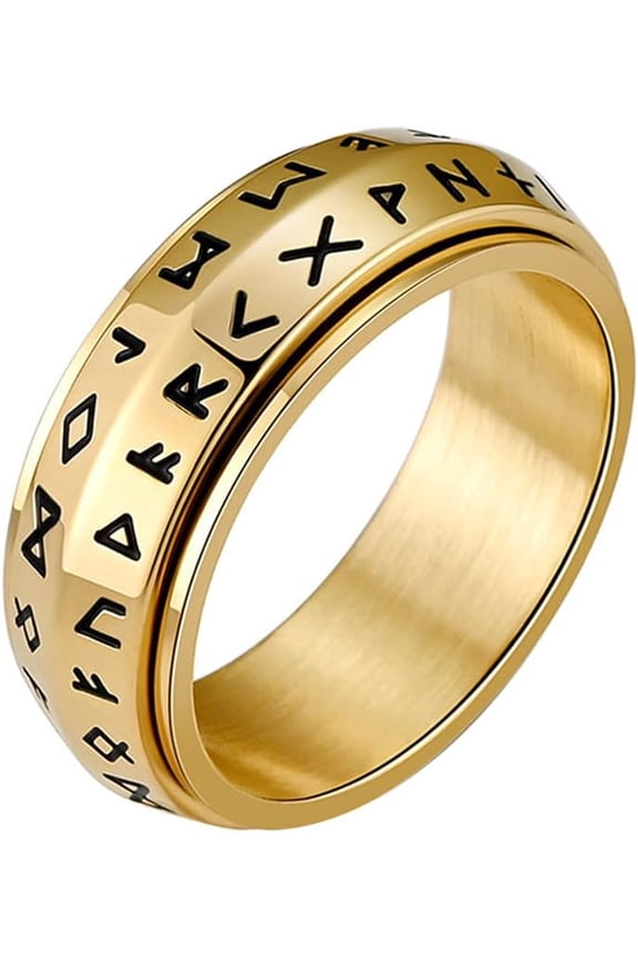 8mm Viking Anxiety Spinner Ring for Men Women Stainless Steel Viking Rings for Men Double Line Viking Rune Fidget Rings Black/Silver/Gold/Retro Men's Viking Jewelry Gift