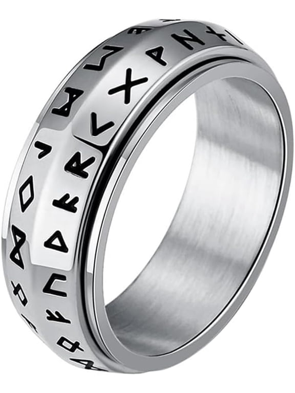 8mm Viking Anxiety Spinner Ring for Men Women Stainless Steel Viking Rings for Men Double Line Viking Rune Fidget Rings Black/Silver/Gold/Retro Men's Viking Jewelry Gift-actual_color-clothing_size