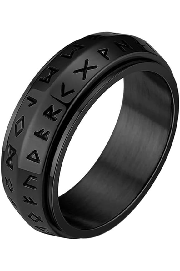 8mm Viking Anxiety Spinner Ring for Men Women Stainless Steel Viking Rings for Men Double Line Viking Rune Fidget Rings Black/Silver/Gold/Retro Men's Viking Jewelry Gift