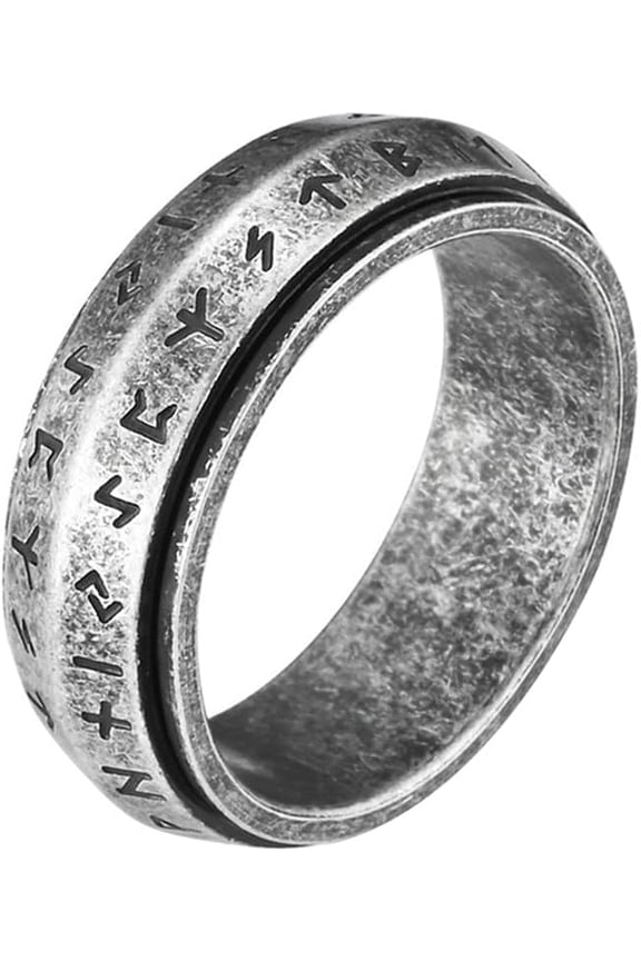 8mm Viking Anxiety Spinner Ring for Men Women Stainless Steel Viking Rings for Men Double Line Viking Rune Fidget Rings Black/Silver/Gold/Retro Men's Viking Jewelry Gift