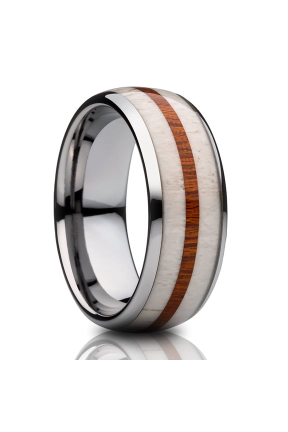 8mm Wedding Ring,Deer Antler Wedding Ring,Koa Wood Wedding Band,Tungsten Wedding Ring,Anniversary Ring,Engagement Ring