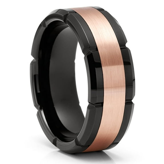 8mm Wedding Ring,Rose Gold Wedding Ring,Black Tungsten Ring,Engagement Ring,Anniversary Ring,Beveled